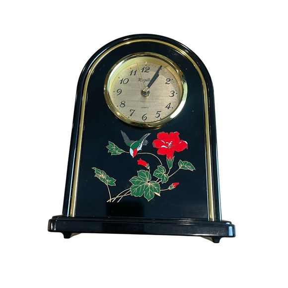 Vintage 1980s Papillon Quartz Mantel Table Clock Black Lacquer Clock Dome Shape - Picture 3 of 12